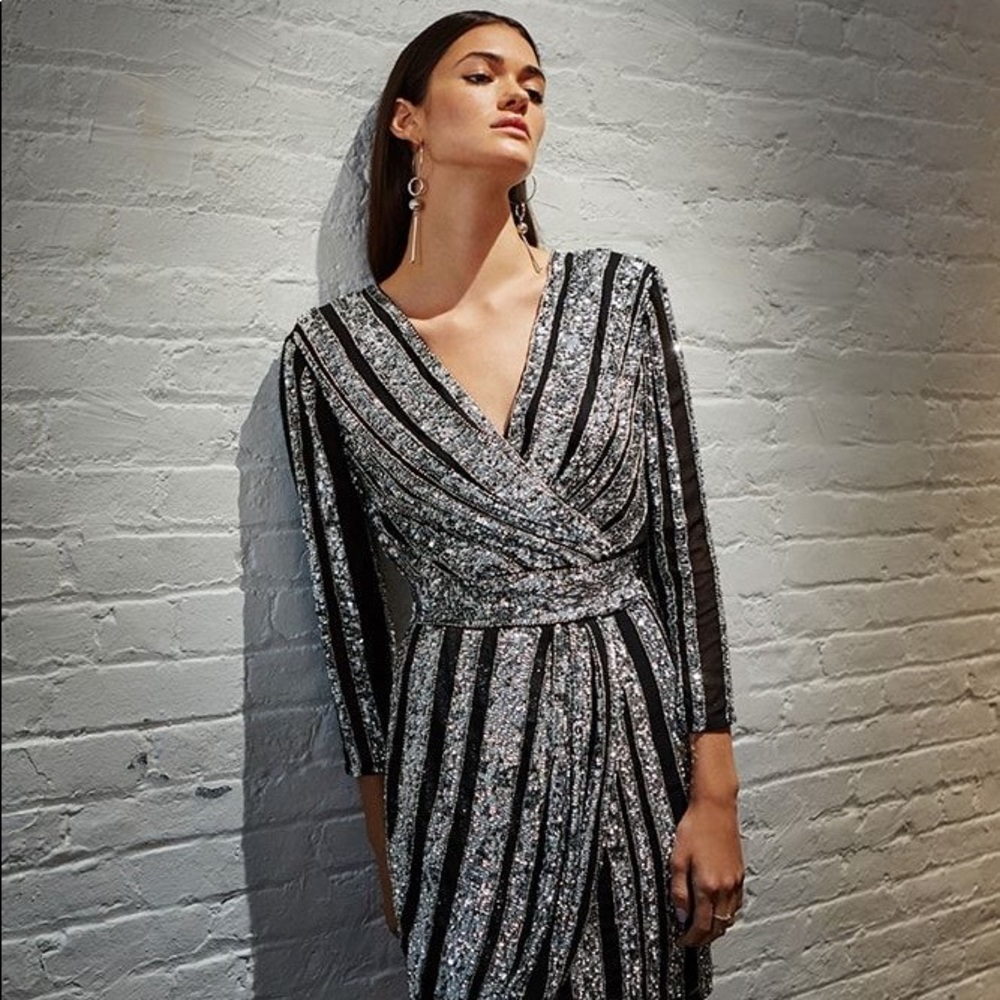 $565 NWT PARKER BLACK BALMAIN STYLE SILK DRESS 6